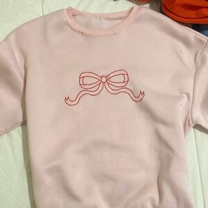 SHEIN Pink Sweater with Red Bow Design